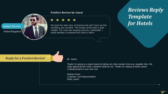 Reply Template By Hotel For A Positive Guest Review Training Ppt