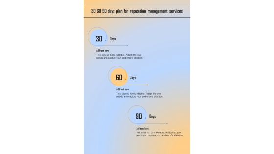 Reputation Management Proposal For 30 60 90 Days Plan One Pager Sample Example Document