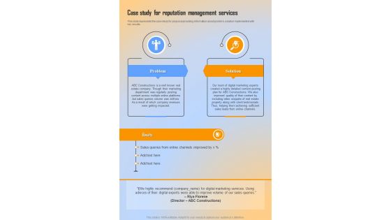 Reputation Management Proposal For Case Study One Pager Sample Example Document