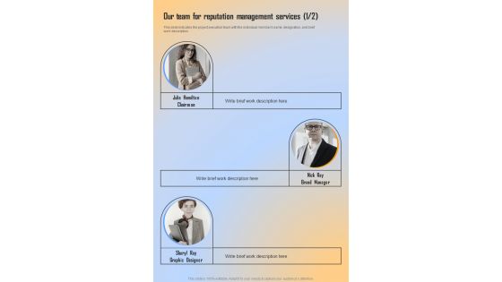 Reputation Management Proposal For Our Team One Pager Sample Example Document