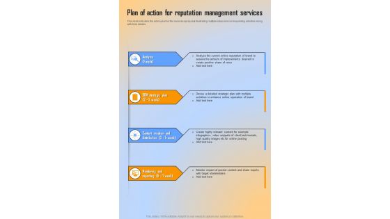 Reputation Management Proposal Plan Of Action For Reputation One Pager Sample Example Document
