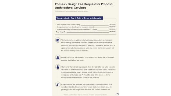 Request Architectural Phases Design Fee Request Architectural Services One Pager Sample Example Document
