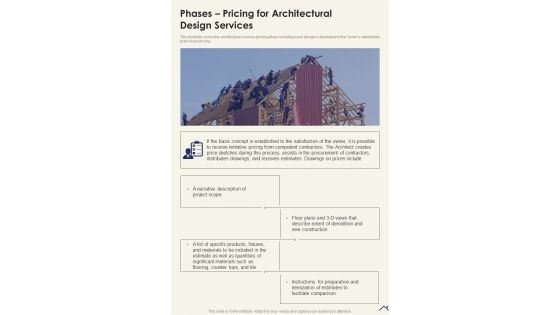Request Architectural Phases Pricing For Architectural Design Services One Pager Sample Example Document