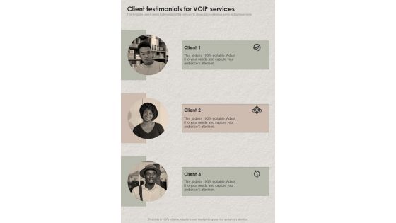 Request For Proposals VOIP Client Testimonials For VOIP Services One Pager Sample Example Document