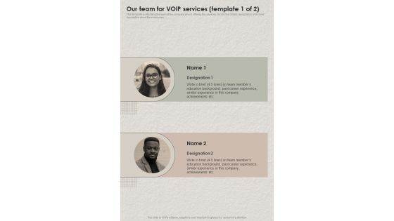 Request For Proposals VOIP Our Team For VOIP Services One Pager Sample Example Document