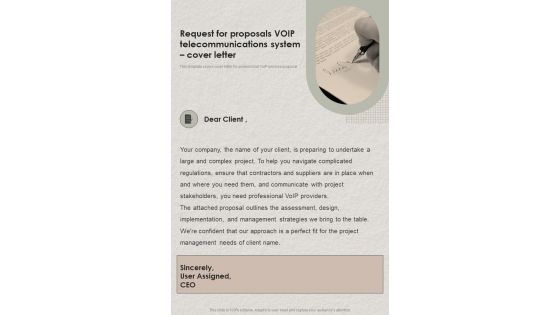 Request For Proposals VOIP Telecommunications System Cover Letter One Pager Sample Example Document