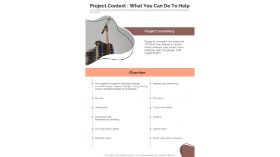 Request Proposal Project Context What You Can Do To Help One Pager Sample Example Document