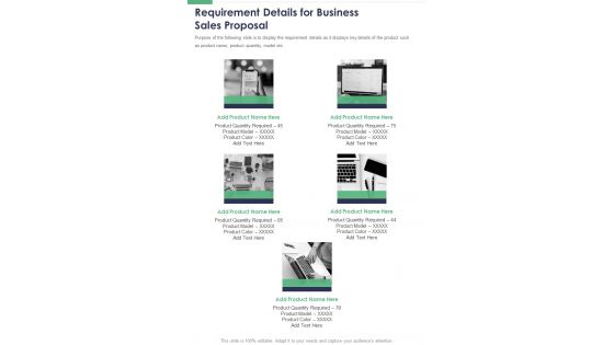 Requirement Details For Business Sales Proposal One Pager Sample Example Document