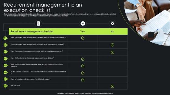 Requirement Management Plan Execution Checklist