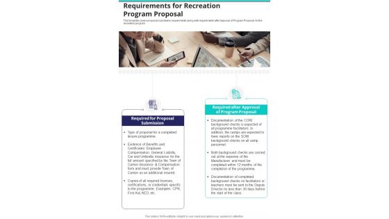 Requirements For Recreation Program Proposal One Pager Sample Example Document
