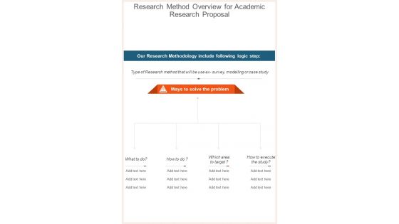 Research Method Overview For Academic Research Proposal One Pager Sample Example Document