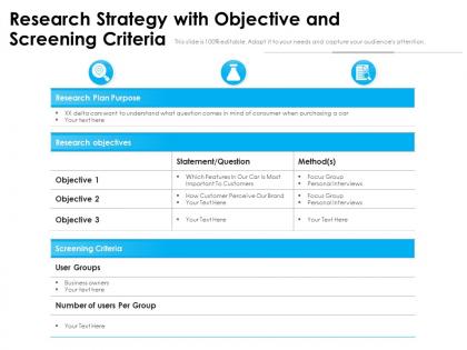Research strategy with objective and screening criteria