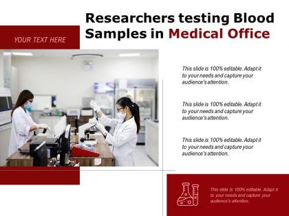 Researchers testing blood samples in medical office