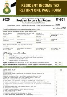 Resident income tax return one page form presentation report infographic ppt pdf document