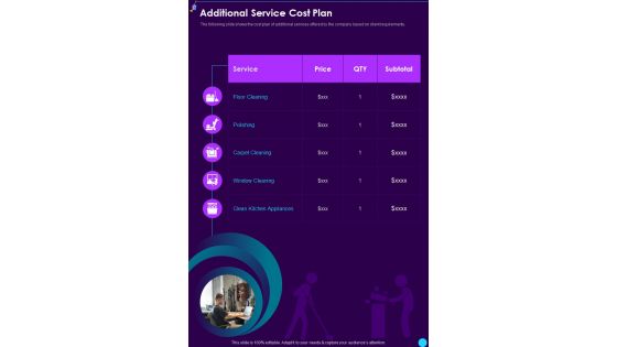 Residential Cleaning Proposal Additional Service Cost Plan One Pager Sample Example Document