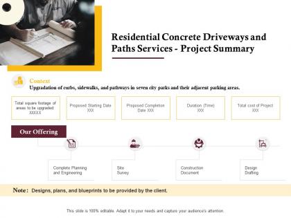 Residential concrete driveways and paths services project summary ppt powerpoint show