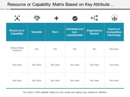 Resource or capability matrix based on key attribute with impact on competitive advantage