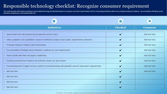 Responsible Technology Checklist Recognize Consumer Playbook For Responsible Tech Tools