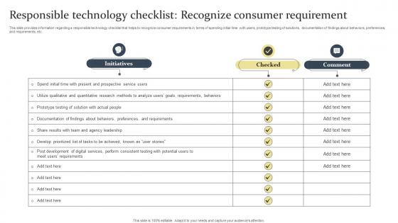 Responsible Technology Checklist Recognize Consumer Requirement Ethical Tech Governance Playbook