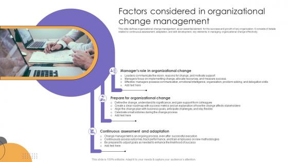 Responsive Change Management Factors Considered In Organizational Change CM SS V