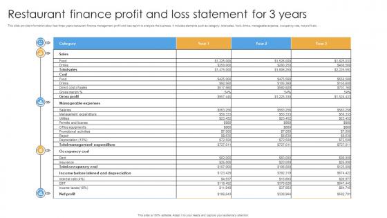 Restaurant Finance Profit And Loss Statement For 3 Years