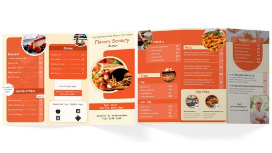 Restaurant Tri fold Menu Brochure Trifold