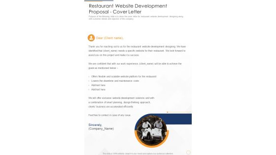 Restaurant Website Development Proposal Cover Letter One Pager Sample Example Document