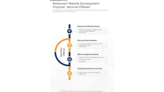 Restaurant Website Development Proposal Services Offered One Pager Sample Example Document