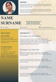 Resume template with personal profile summary