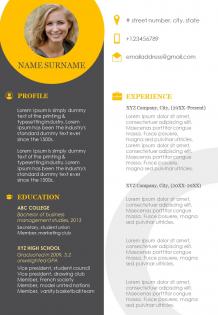Resume template with profile and education details