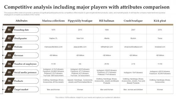 Retail Boutique Business Plan Competitive Including Major Players With Attributes Comparison BP SS