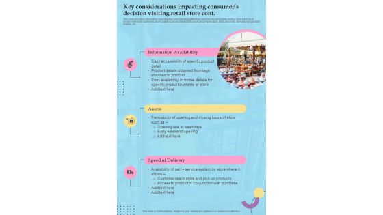 Retail Key Considerations Impacting Consumers Decision Visiting Cont One Pager Sample Example Document
