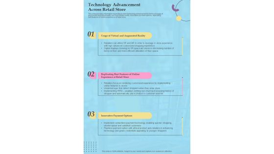 Retail Playbook Technology Advancement Across Retail Store One Pager Sample Example Document