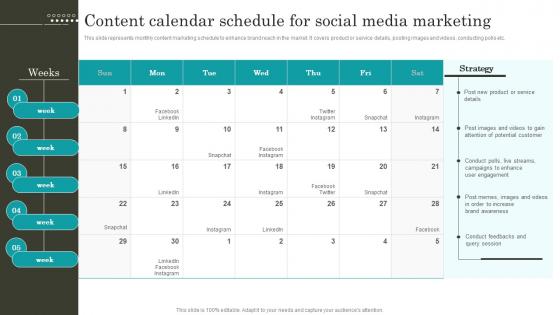 Retail Promotion Techniques Content Calendar Schedule For Social Media Marketing MKT SS V