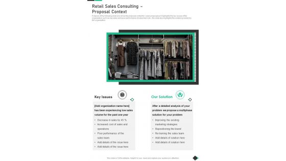 Retail Sales Consulting Proposal Context One Pager Sample Example Document