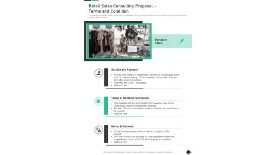 Retail Sales Consulting Proposal Terms And Condition One Pager Sample Example Document