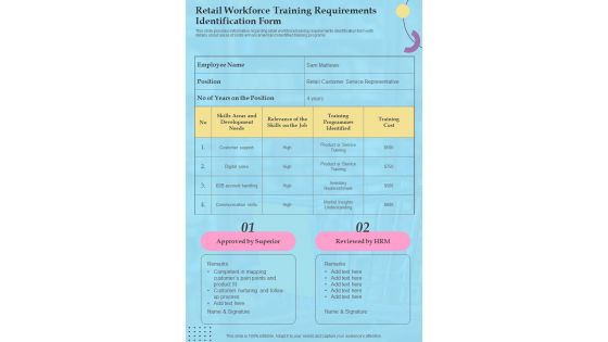 Retail Workforce Training Requirements Identification Form One Pager Sample Example Document