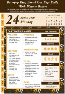 Retropop ring bound one page daily work planner report infographic ppt pdf document