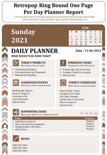 Retropop ring bound one page per day planner report infographic ppt pdf document