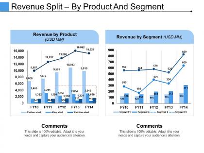 Revenue split by product and segment ppt examples slides