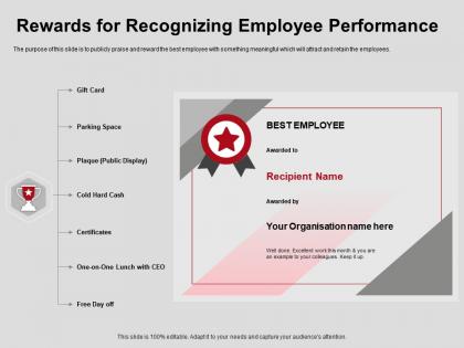 Rewards for recognizing employee performance certificates ppt powerpoint presentation outline