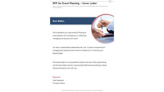 Rfp For Event Planning Cover Letter One Pager Sample Example Document