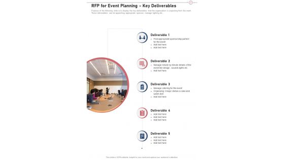 Rfp For Event Planning Key Deliverables One Pager Sample Example Document