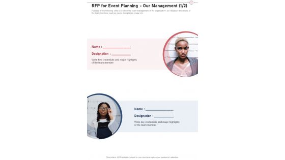 Rfp For Event Planning Our Management One Pager Sample Example Document
