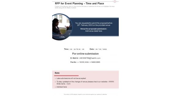 Rfp For Event Planning Time And Place One Pager Sample Example Document
