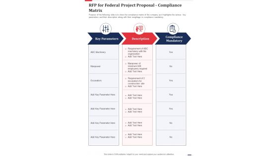 RFP For Federal Project Proposal Compliance Matrix One Pager Sample Example Document