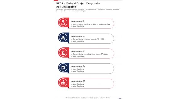 RFP For Federal Project Proposal Key Deliverable One Pager Sample Example Document