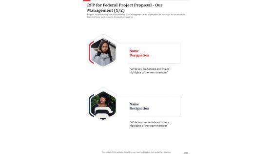 RFP For Federal Project Proposal Our Management One Pager Sample Example Document