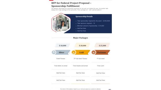 RFP For Federal Project Proposal Sponsorship Fulfillment One Pager Sample Example Document