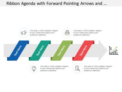 Ribbon agenda with forward pointing arrows and growth drivers